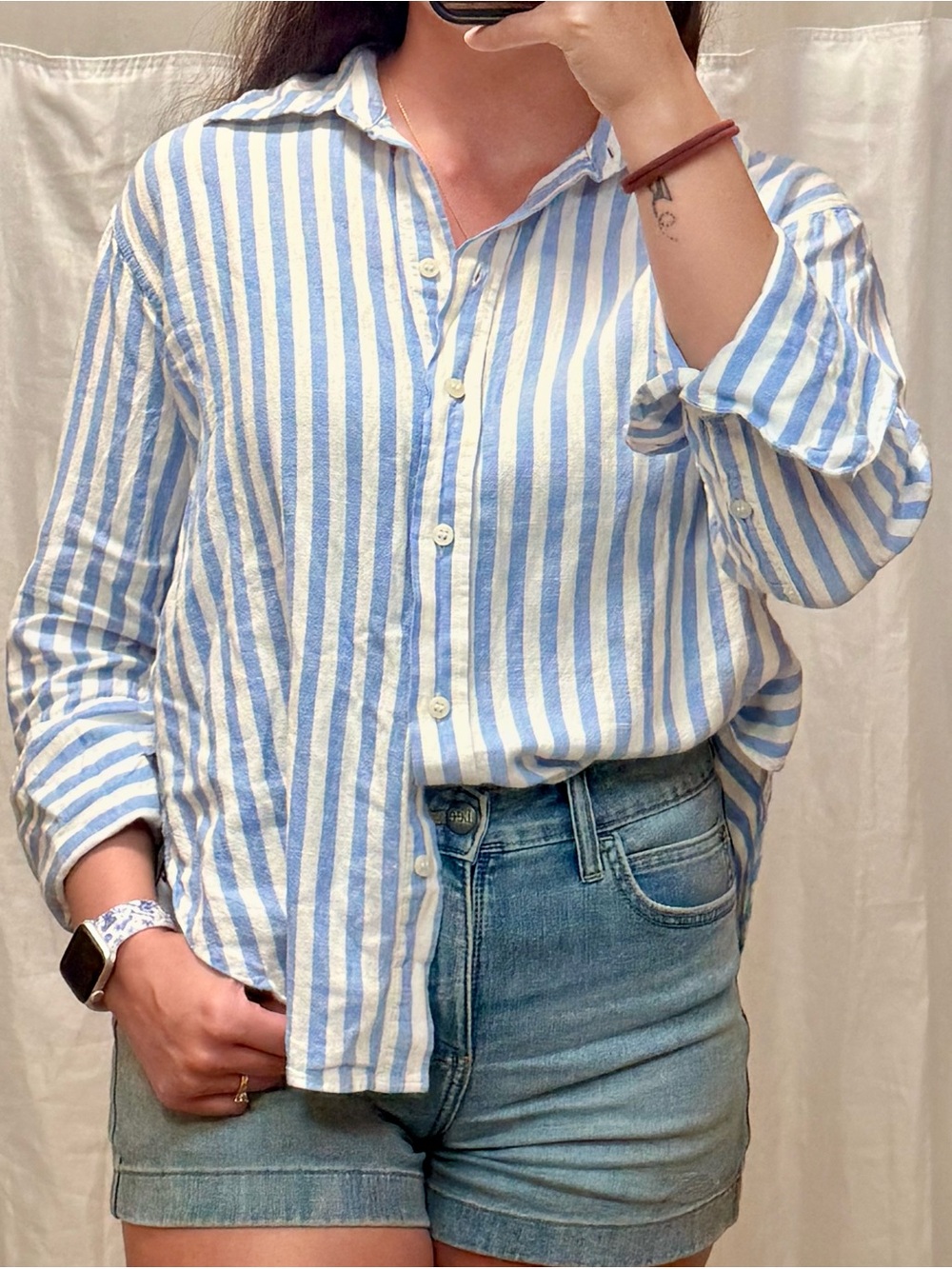 H&M Light Blue & White Vertical Stripe Button-Down Shirt